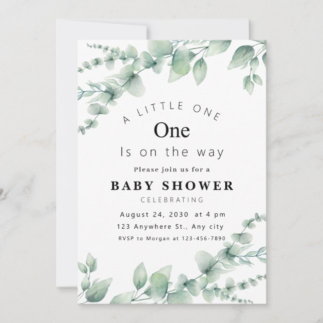 Färsk inbjudan till Eucalyptus Baby Shower! (Framsida)