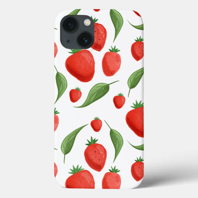 Färsk Jordgubbsbladsmönster iPhone-fodral (Baksida)