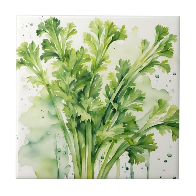 Färsk kelery Stalk Watercolor Botanical Kakelplatta (Framsidan)