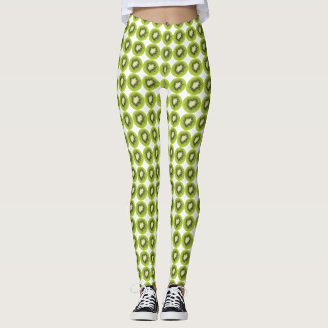 Färsk kiwifruktbakgrund. Rundsegment mönster Leggings (Framsida)