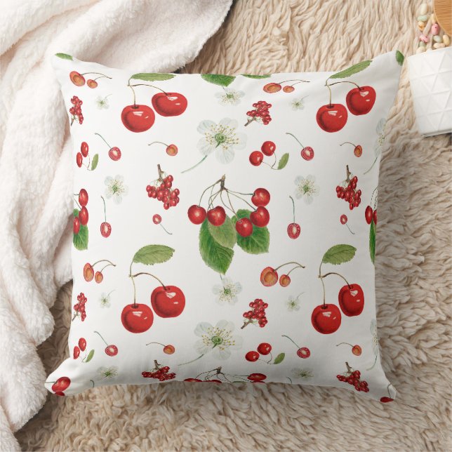 Färsk körsbärsskördemönster & blomsterdesign kudde (Filt)