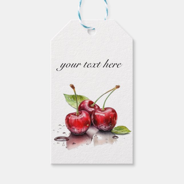 Färsk Körsbärstriot i Vattenfärg, anpassningsbar Presentetikett (Framsidan)