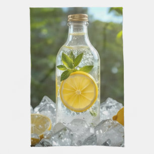 Färsk kyld citron i en flaska kökshandduk