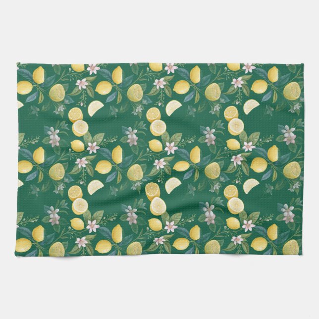 Färsk Lemon Blommig Botanisk Mönster  Kökshandduk (Horisontell)