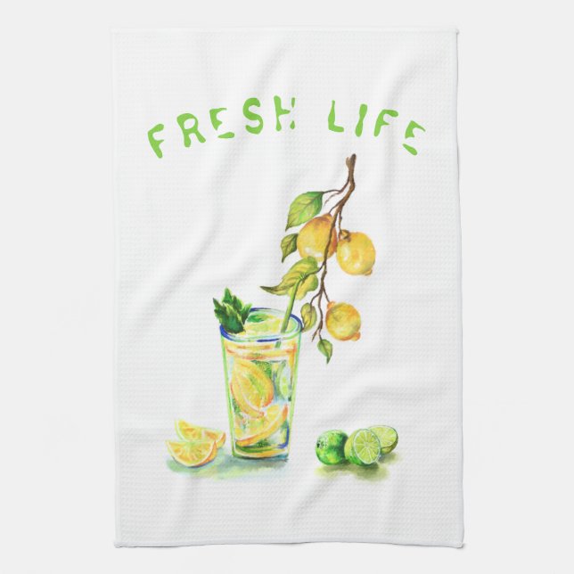Färsk Lemon Drink Kitchen Towel - Anpassningsbar T Kökshandduk (Vertikal)