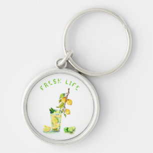 Färsk Lemon Juice Coola Drink Lemonade Keychain Rund Silverfärgad Nyckelring