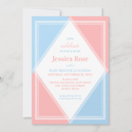 Färsk & Ljus Rosa Blå Modern Baby Shower Glimmer Inbjudningar