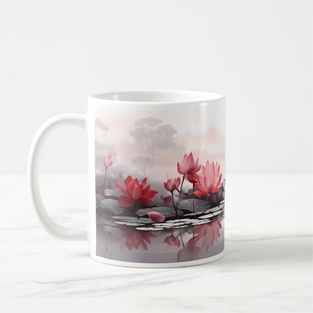 Färsk Lotus På Vattnets Yta Kaffemugg (Vänster)