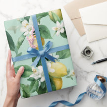 Färsk mintgrön citroneblomma vattenfärg mönster
