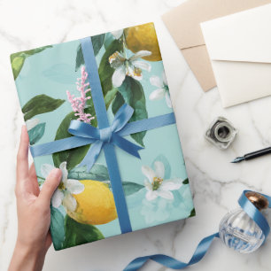 Färsk mintgrön citronskumblingsvattenfärg mönster presentpapper