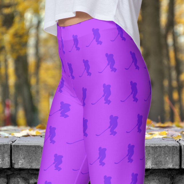 Färsk Mörk Orchid Womens Ice Hockey Mönster Leggings (Womens Ice Hockey on Dark Orchid Leggings)