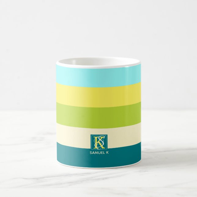 Färsk och Lycklig färgad Rand Monogram Kaffemugg (Center)