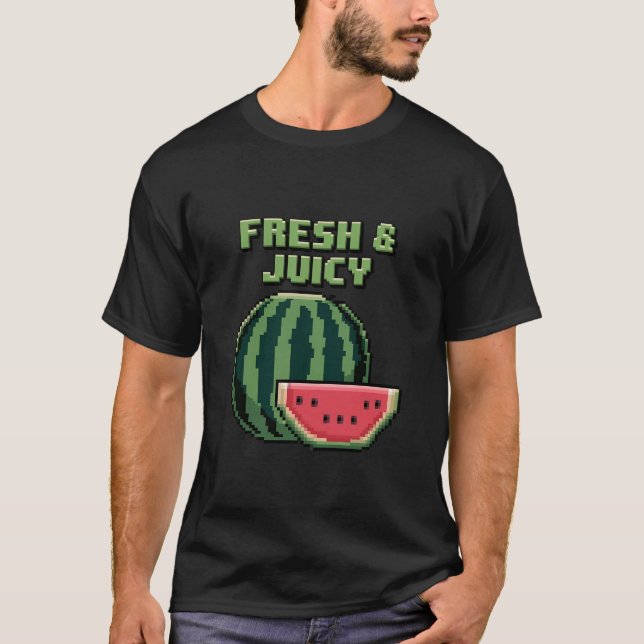 Färsk och saftig Watermelon Pixel Art Design T Shirt (Framsida)