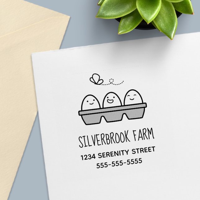 Färsk odling Eggs Carton Adress 2 Självfärgande Stämpel (Skapare uppladdad)