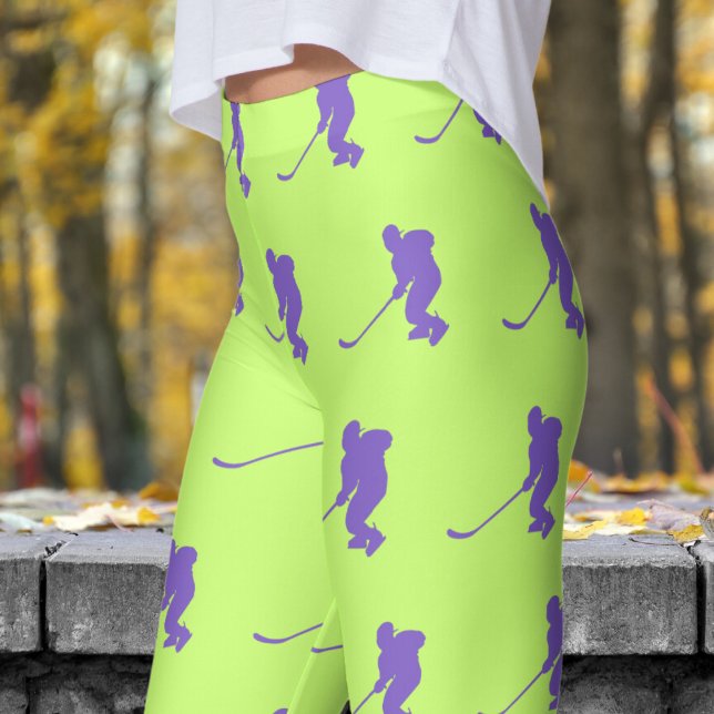 Färsk Oliv grönt Womens Ice Hockey Mönster Leggings (Womens Ice Hockey on Dark Olive Green Leggings)
