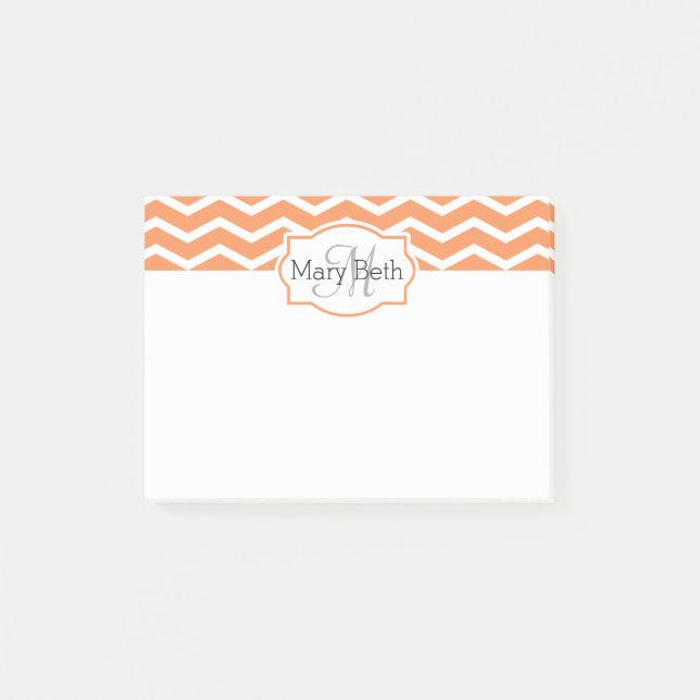 Färsk Orange Vit Chevron Namn Monogrammad Post-it Block (Framsida)