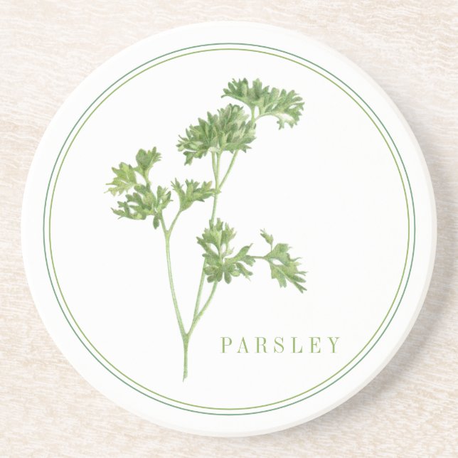 FÄRSK PARSLEY Round Sandstone Underlägg (+text) (Framsidan)