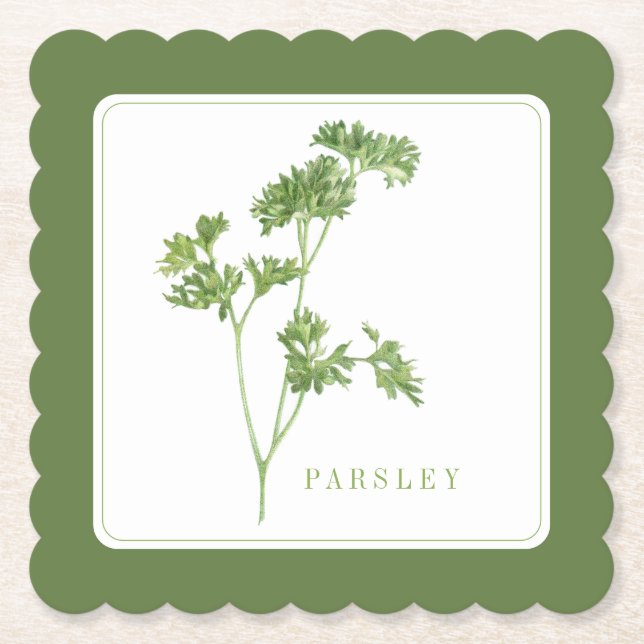 FÄRSK PARSLEY Scallop Square Underlägg (+text)-Grö Papper (Framsida)