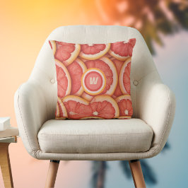 Färsk plockad Rosa Grapefruit Monogram Initial Kudde
