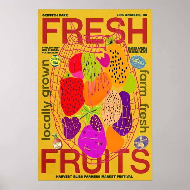 Färsk Poster Frukt från Bondgården Retro Bondmarkn (Framsidan)