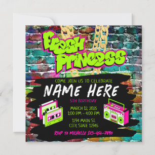 Färsk princess 90s Boombox Grönt Rosa Birthday Inbjudningar