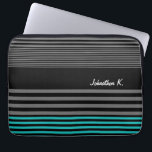 Färsk Rand med Namn Laptop Sleeve<br><div class="desc">En diskett manar mode 13-tums laptop sleeve med färsk teal och svart rand på grund och ett trendig svart och grått strimlade mönster på övriga fodral. Anpassa genom att lägga till ditt namn till den här moderna sleeven för mobila enheter i stil i contemporary.</div>