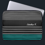 Färsk Rand med Namn Laptop Sleeve<br><div class="desc">En diskett manar mode 13-tums laptop sleeve med färsk teal och svart rand på grund och ett trendig svart och grått strimlade mönster på övriga fodral. Anpassa genom att lägga till ditt namn till den här moderna sleeven för mobila enheter i stil i contemporary.</div>