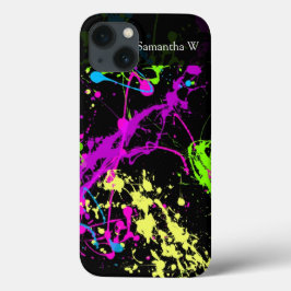 Färsk Retro Neon Paint Splatter på svart