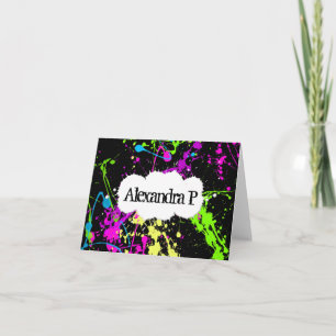 Färsk Retro Neon Paint Splatter på svart Kort