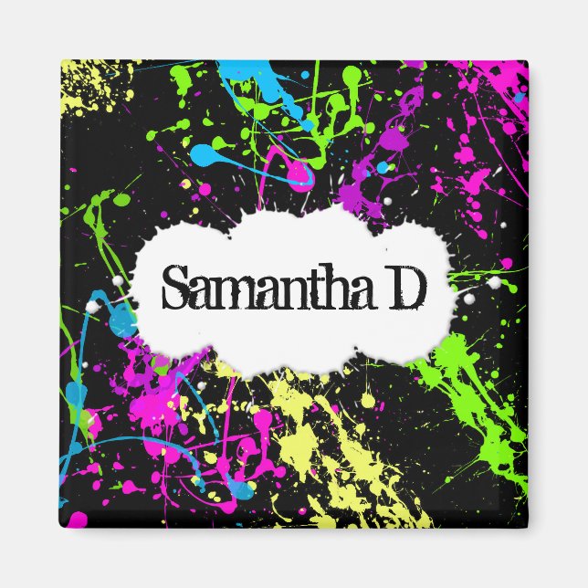 Färsk Retro Neon Paint Splatter på svart Magnet (Framsidan)