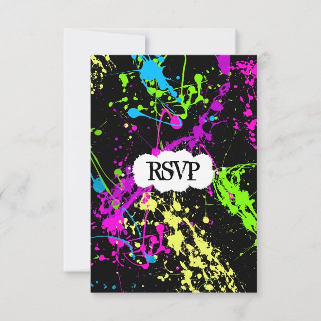 Färsk Retro Neon Paint Splatter på svart OSA Kort (Framsida)