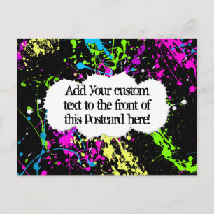 Färsk Retro Neon Paint Splatter på svart Vykort