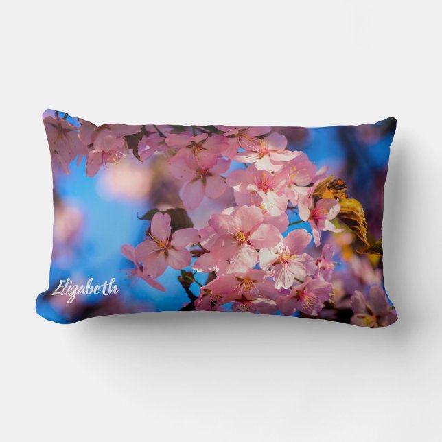 Färsk Rosa Sakura Garland, Blå himmel Lumbarkudde (Framsida)