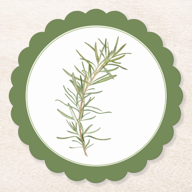 FÄRSK ROSEMARY Scallop Round Underlägg (-text)-Grö Papper (Framsida)