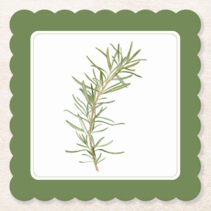 FÄRSK ROSEMARY Scallop Square Underlägg -text Grön Papper