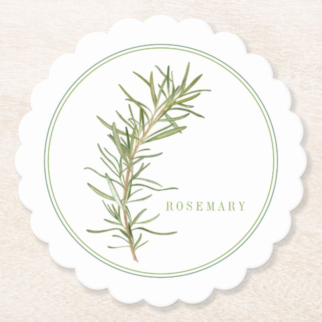 FÄRSK ROSEMARY Scalloped Round Underlägg (+text) Papper (Framsida)