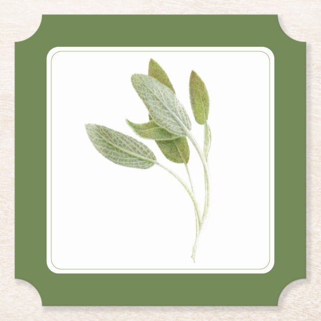 Färsk Salvia Biljett Pappersbrickor (-text) - Grön Underlägg Papper (Framsida)