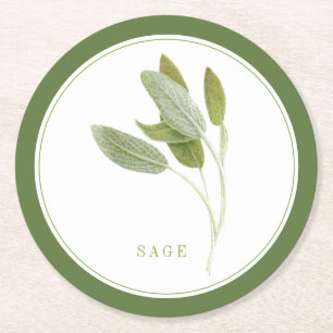 Färsk SALVIA Runda Pappersbrickor (+text) Grön Underlägg Papper Rund