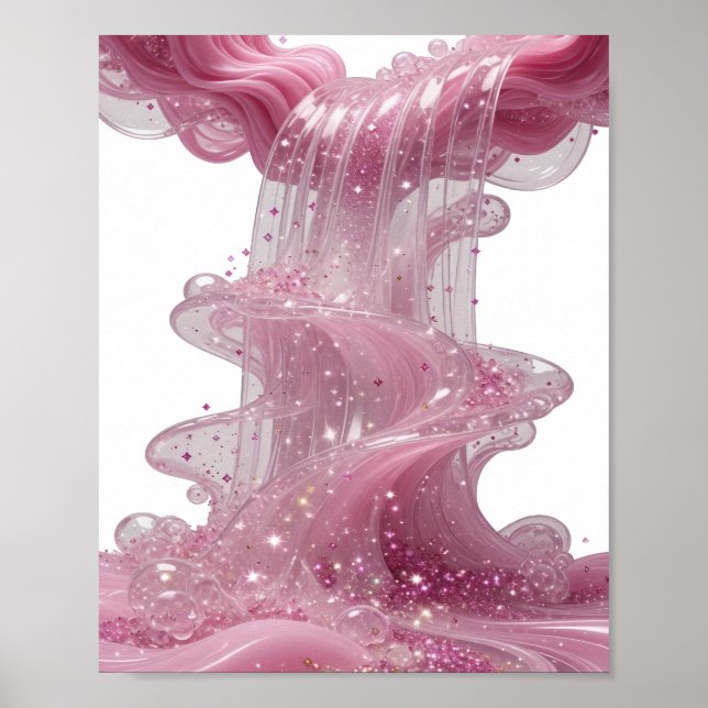 Färsk Silver ROSA GLITTER VATTENFALL Bärbar Konst Poster (Framsidan)