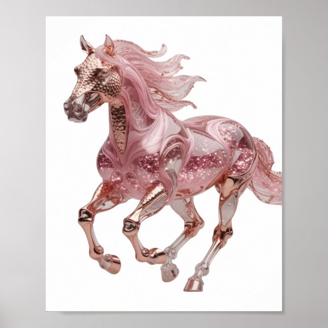 Färsk silver ROSÉ GULD RÖS GLITTER HÄST Poster (Framsidan)