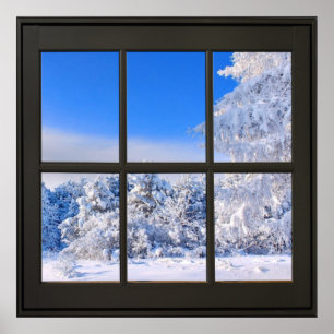 Färsk Snö Scene 24x24 Black Faux-fönster Poster