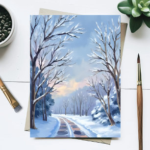 Färsk snöfall Vintervägen Vattenfärg Natur Vykort