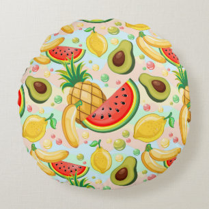 Färsk sommarfrukt Mönster Rund Kudde