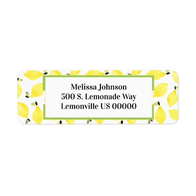 Färsk summery Bright Lemon Mönster + Grönt Returadress Etikett (Framsidan)