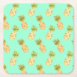 Färsk tropisk vattenfärgsananas Mönster Underlägg Papper Kvadrat