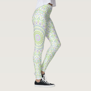 Färsk vår-mandala i grönt, blått och lavendel leggings