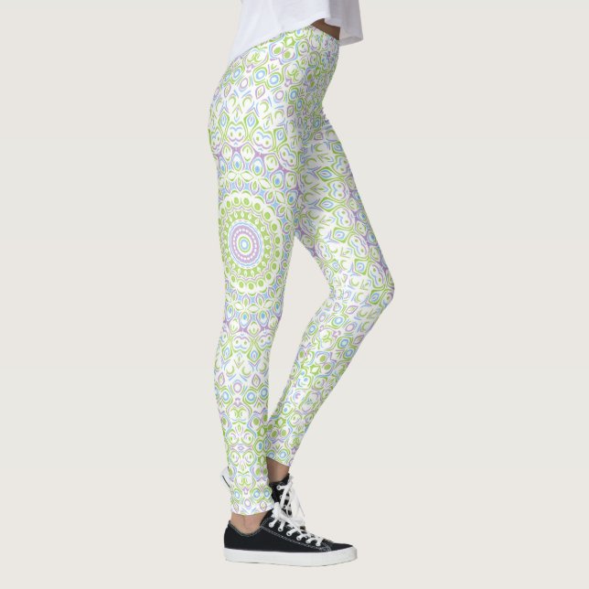 Färsk vår-mandala i grönt, blått och lavendel leggings (Höger)