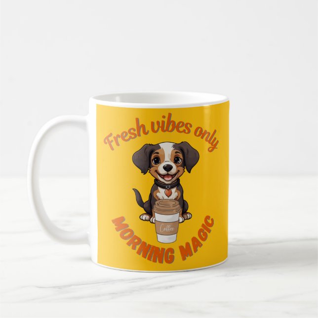 Färsk Vibes och kaffespelande digital marionettapp Kaffemugg (Vänster)
