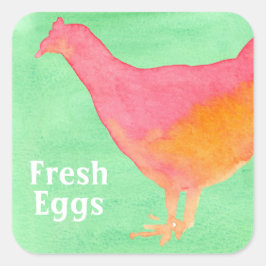 Färska ägg Carton Watercolor Chicken Fyrkantigt Klistermärke