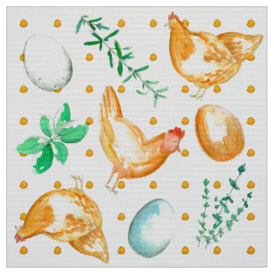 Färska ägg Chickens Örters Kitchen Polka Dot Tyg